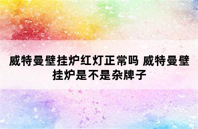 威特曼壁挂炉红灯正常吗 威特曼壁挂炉是不是杂牌子